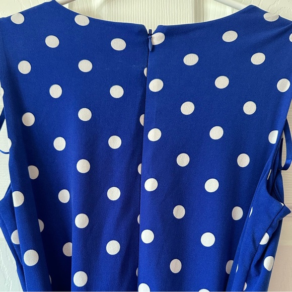 Laura Petite’s Blue Polka Dot Belted Dress - Picture 2 of 6